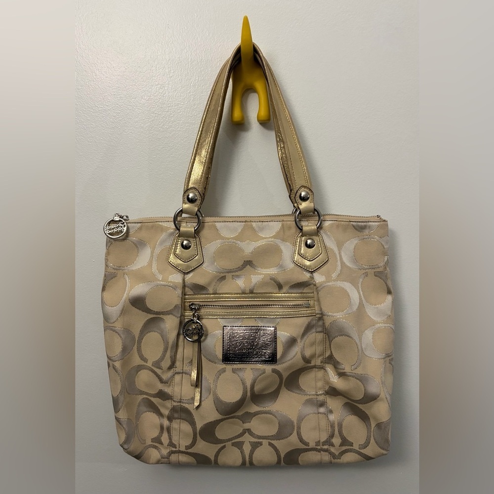 Coach Poppy Beige and Gold Signature Tote Style 16289